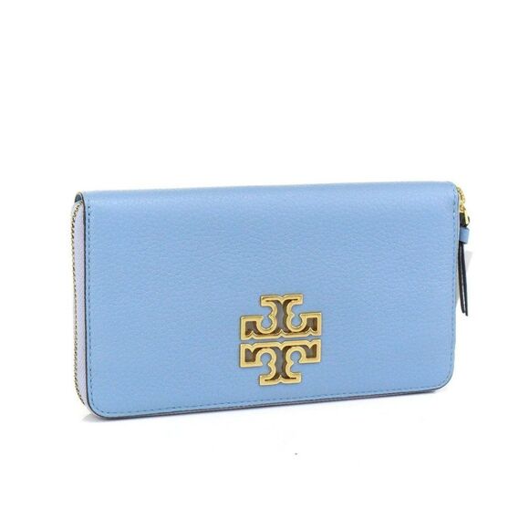 NWT Tory Burch BRITTEN LOGO Zip Wallet GLACIER BLUE - Picture 1 of 7